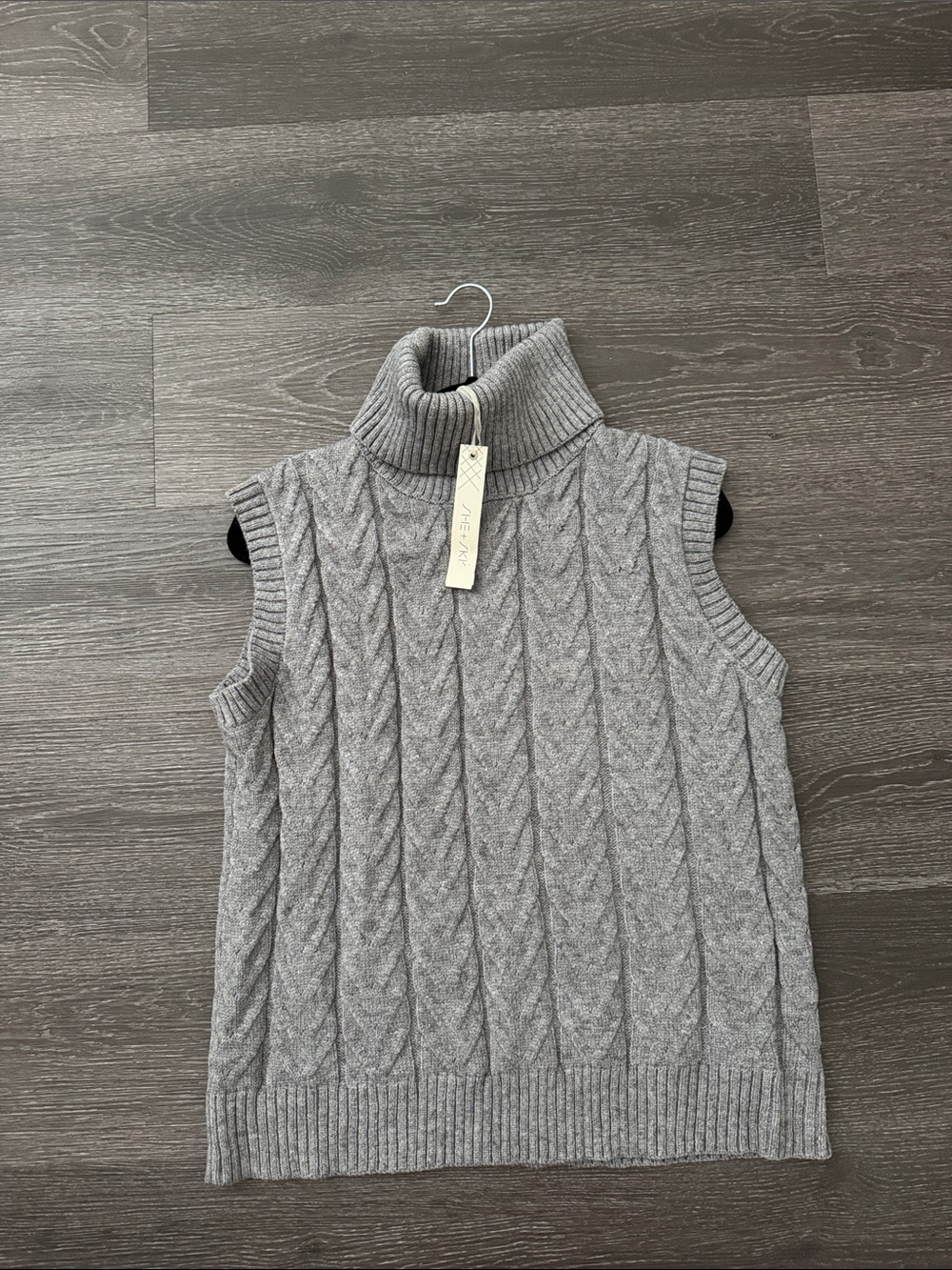 She + Sky Gray Cable Knit Sleeveless Turtleneck Sweater